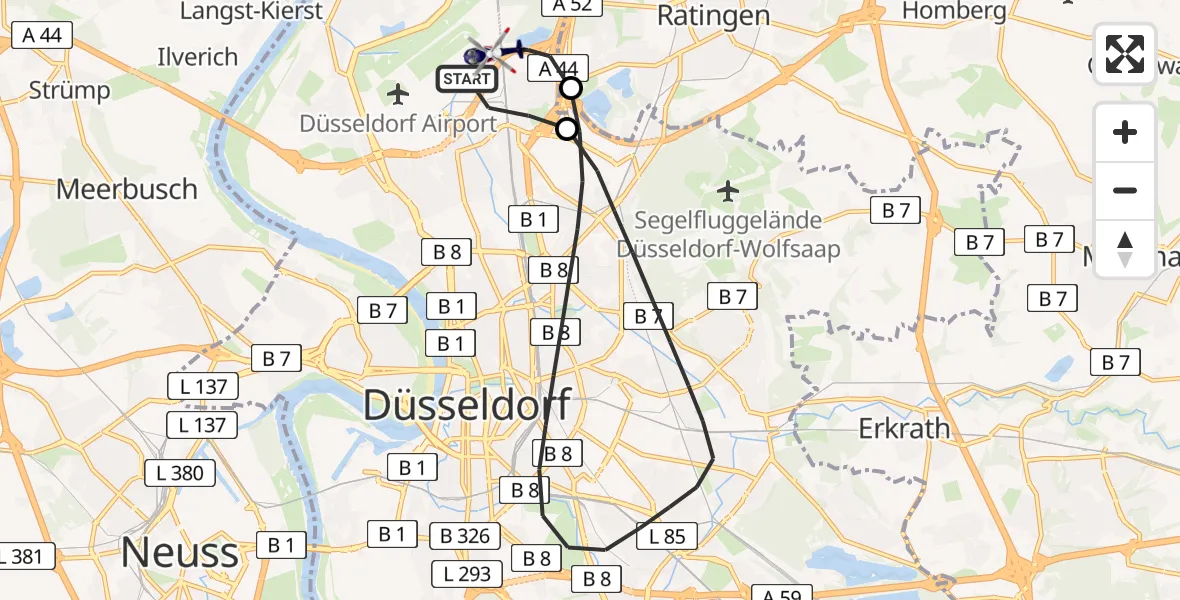 Flugroute Polizeihubschrauber Düsseldorf Flughafen - Düsseldorf Flughafen, 19 August 2026, 11:06