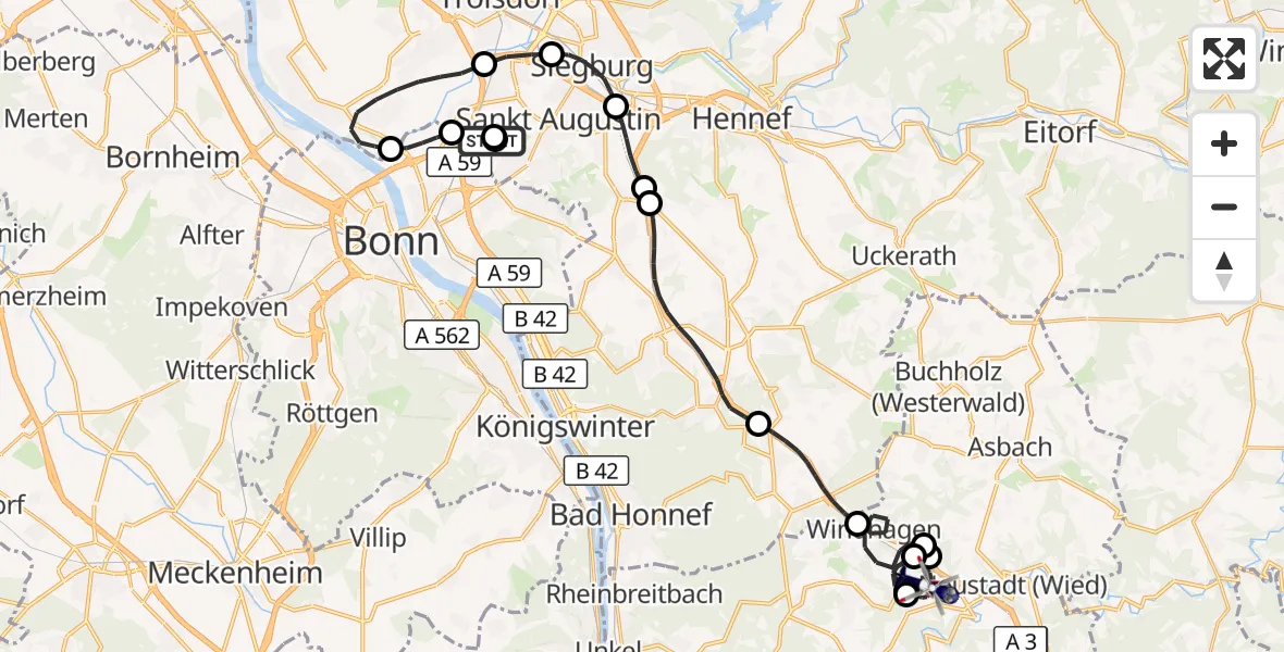 Flugroute Polizeihubschrauber Sankt Augustin - Neustadt (Wied), 19 August 2026, 11:07