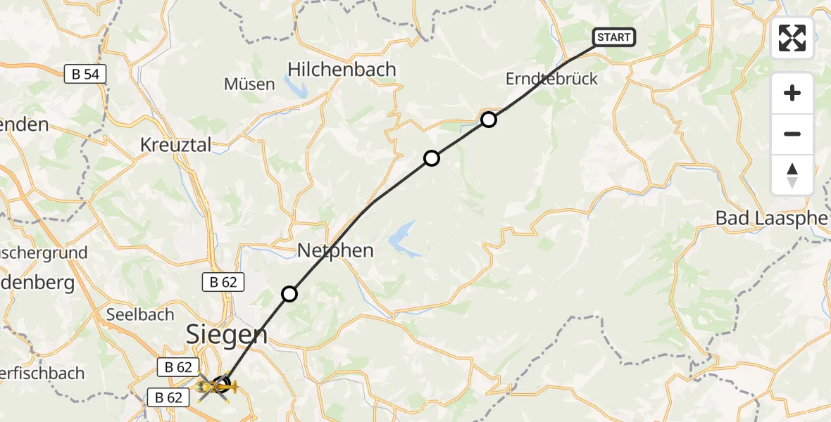 Flugroute Rettungshubschrauber Erndtebrück - Evangelisches Jung-Stilling Hospital, 19 August 2026, 11:10