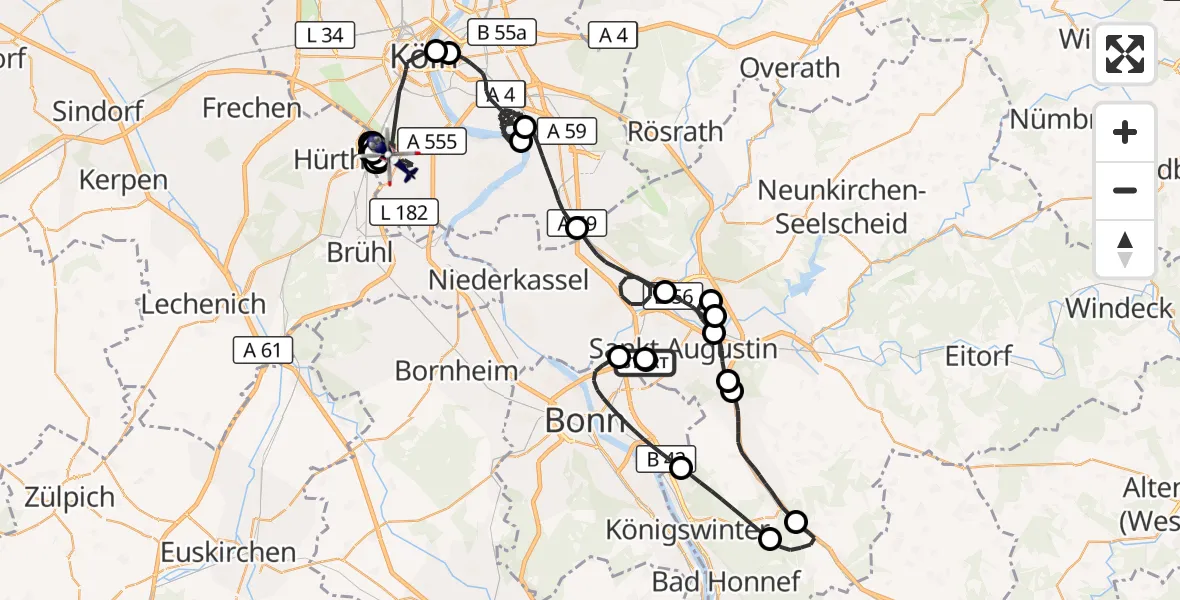 Flugroute Polizeihubschrauber Sankt Augustin - Köln, 19 August 2026, 11:14