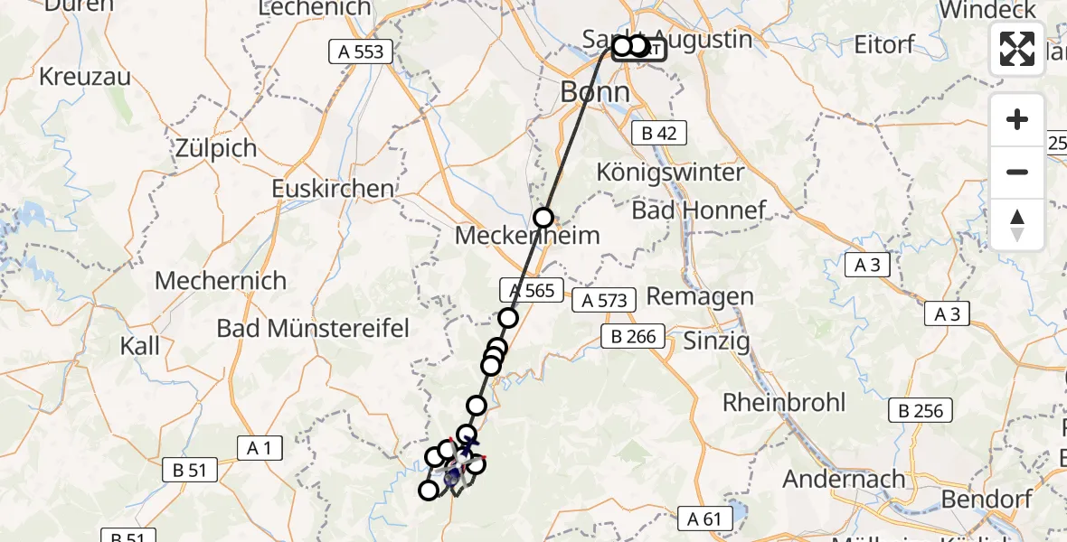 Flugroute Polizeihubschrauber Sankt Augustin - Hönningen, 19 August 2026, 11:19
