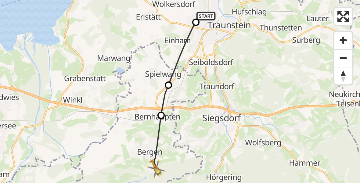 Flugroute Rettungshubschrauber Traunstein Hospital - Bergen, 19 August 2026, 11:22