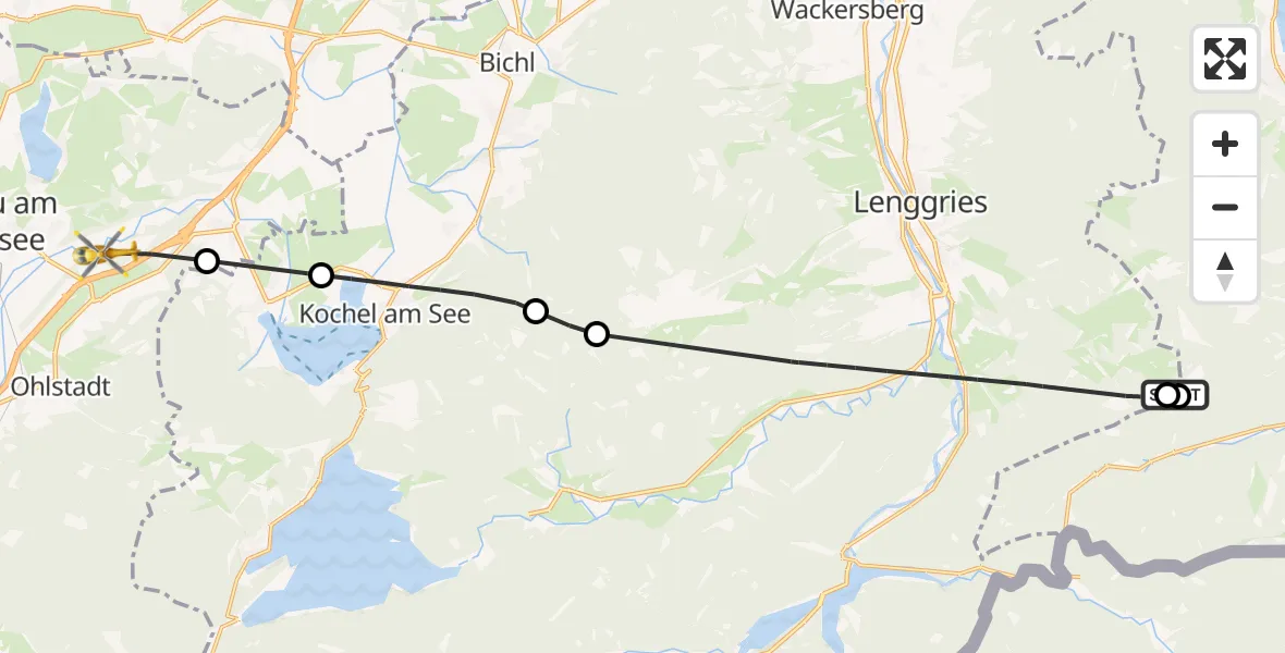 Flugroute Rettungshubschrauber Lenggries - Großweil, 19 August 2026, 11:24