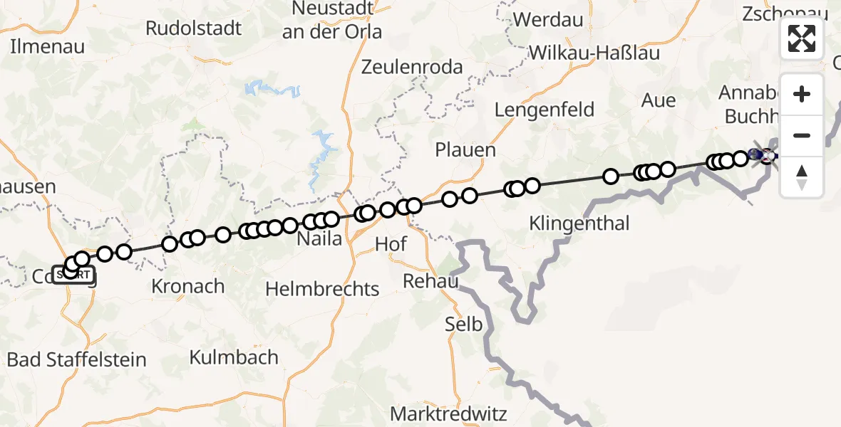 Flugroute Polizeihubschrauber Coburg-Brandensteinsebene Flugplatz - Bärenstein, 19 August 2026, 11:32