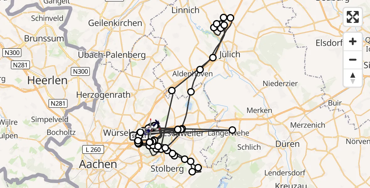 Flugroute Polizeihubschrauber Würselen - Würselen, 19 August 2026, 11:34