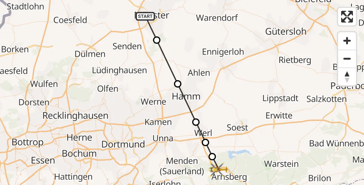 Flugroute Rettungshubschrauber Münster - Arnsberg, 19 August 2026, 11:35