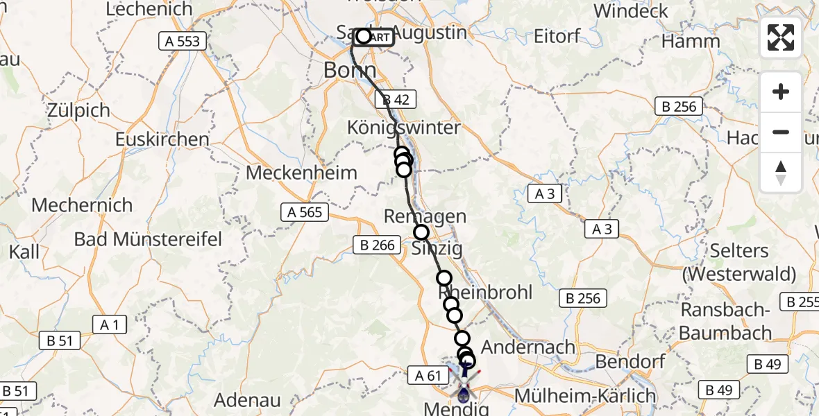 Flugroute Polizeihubschrauber Sankt Augustin - Kruft, 19 August 2026, 11:37