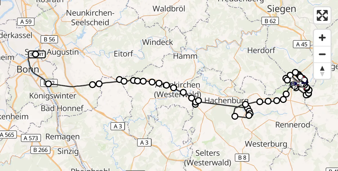 Flugroute Polizeihubschrauber Sankt Augustin - Siegerland Flughafen, 19 August 2026, 11:38
