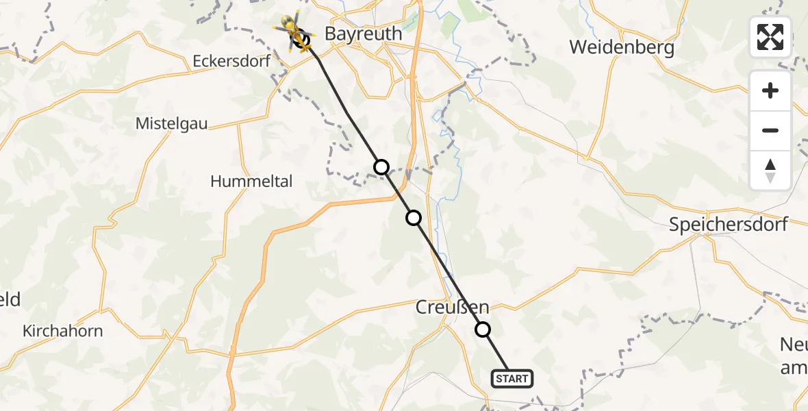 Flugroute Ambulanzhubschrauber Prebitz - Bayreuth Hospital, 19 August 2026, 11:39