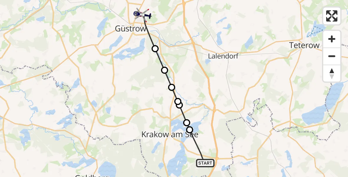 Flugroute Polizeihubschrauber Dobbin-Linstow - Güstrow, 19 August 2026, 11:41