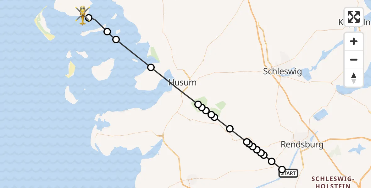 Flugroute Ambulanzhubschrauber Hörsten - Wyk auf Föhr, 19 August 2026, 11:41