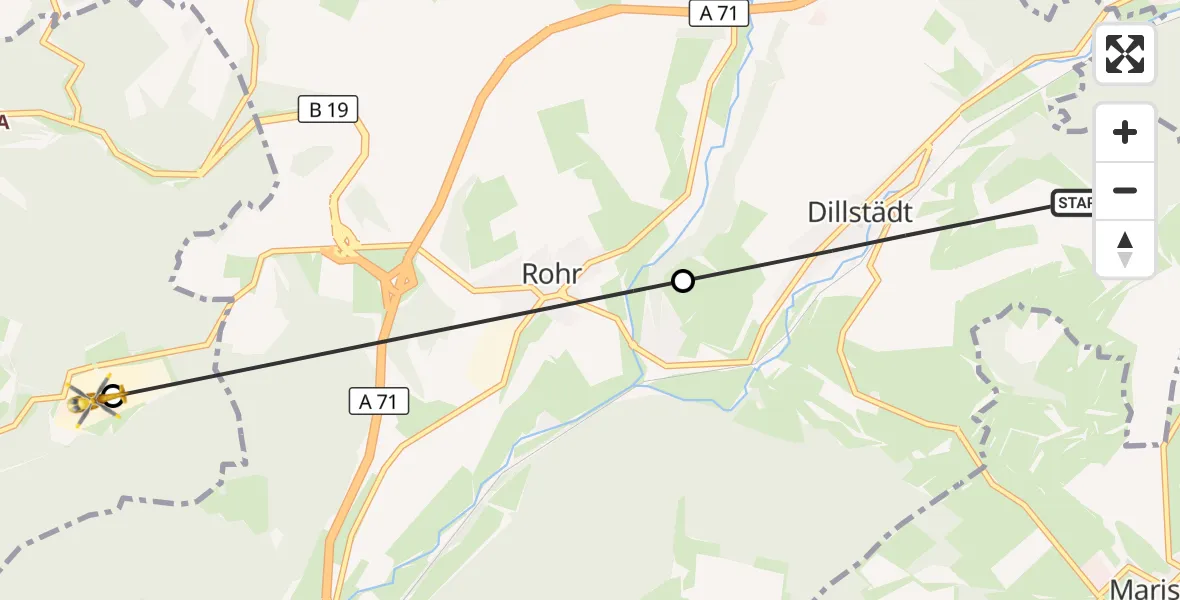 Flugroute Rettungshubschrauber Dillstädt - Meiningen, 19 August 2026, 11:48