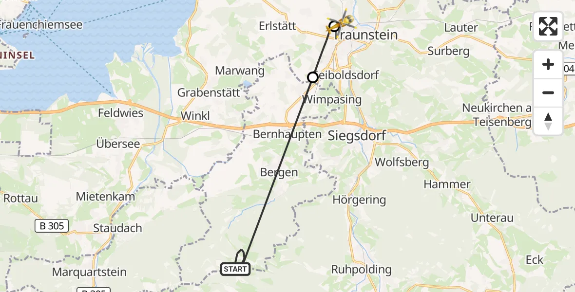 Flugroute Rettungshubschrauber Bergen - Traunstein Hospital, 19 August 2026, 11:50