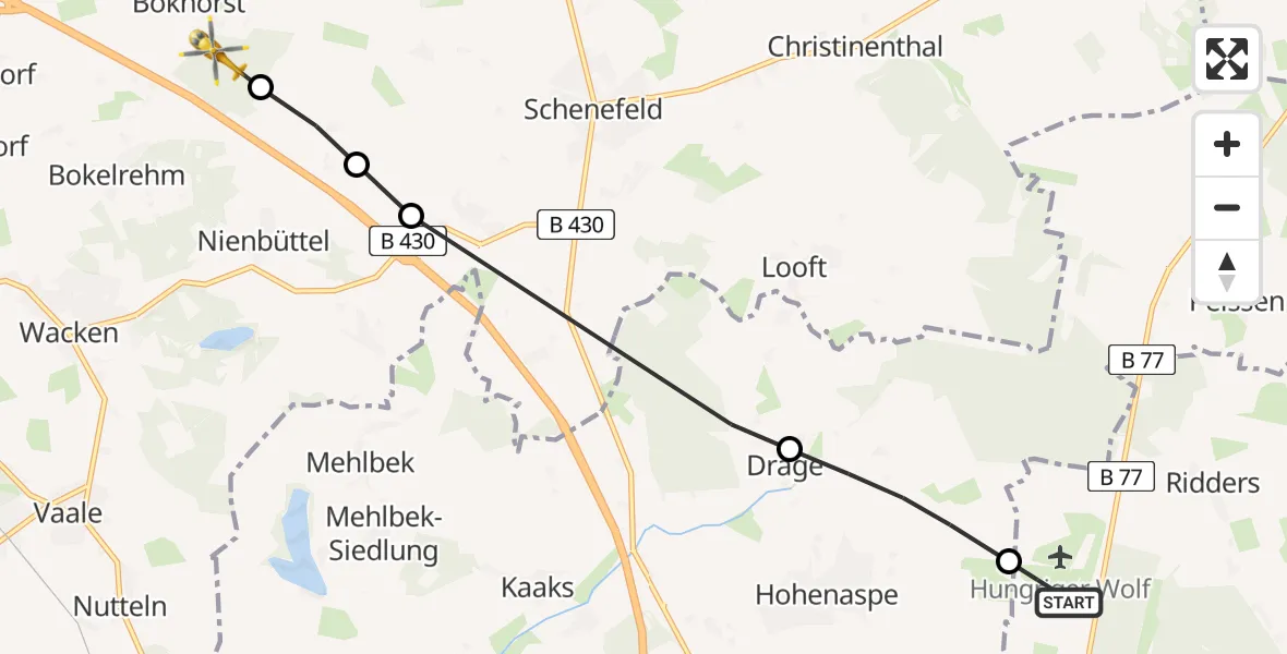 Flugroute Rettungshubschrauber Itzehoe Hungriger Wolf Flugplatz - Bokhorst, 19 August 2026, 11:51