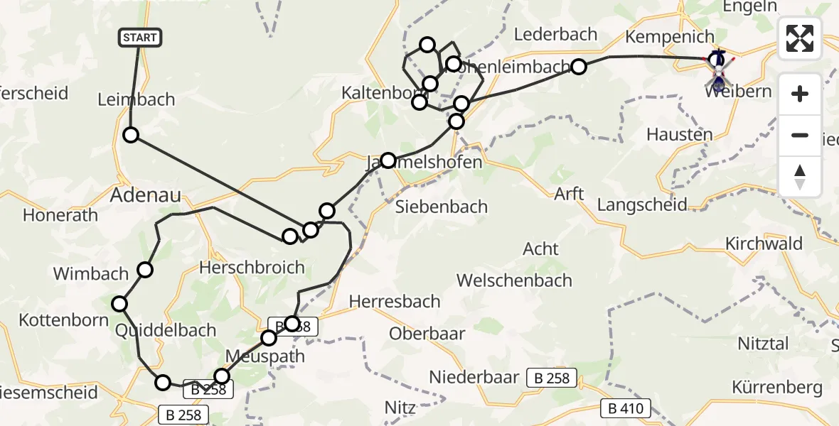 Flugroute Polizeihubschrauber Leimbach - Weibern, 19 August 2026, 11:55