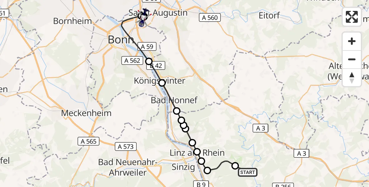 Flugroute Polizeihubschrauber Hausen (Wied) - Sankt Augustin, 19 August 2026, 12:03