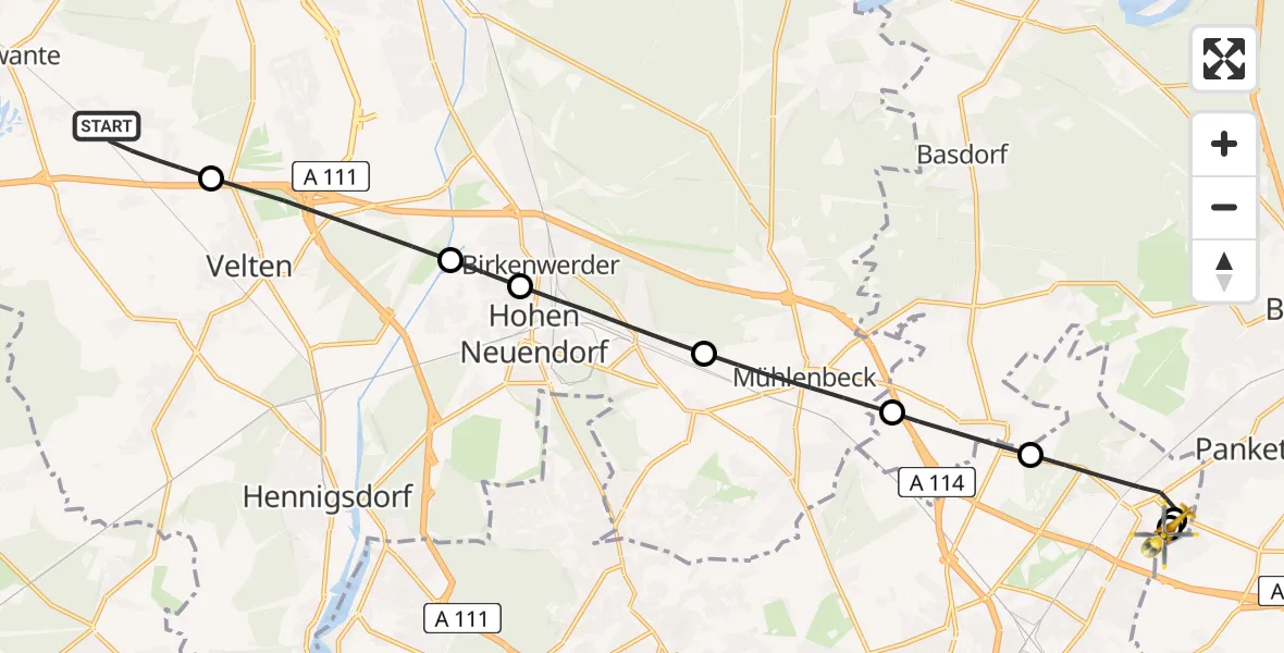 Flugroute Rettungshubschrauber Oberkrämer - Helios Clinic Berlin-Buch, 19 August 2026, 12:04
