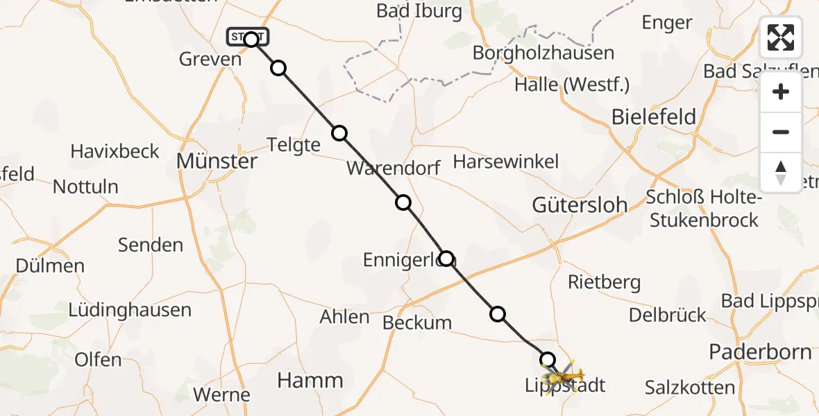 Flugroute Ambulanzhubschrauber Christoph  Westfalen-ADAC - Lippstadt, 19 August 2026, 12:07