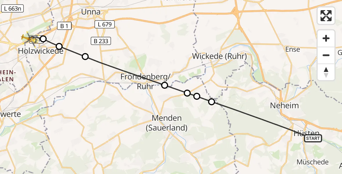 Flugroute Rettungshubschrauber Arnsberg - Dortmund Flughafen, 19 August 2026, 12:15