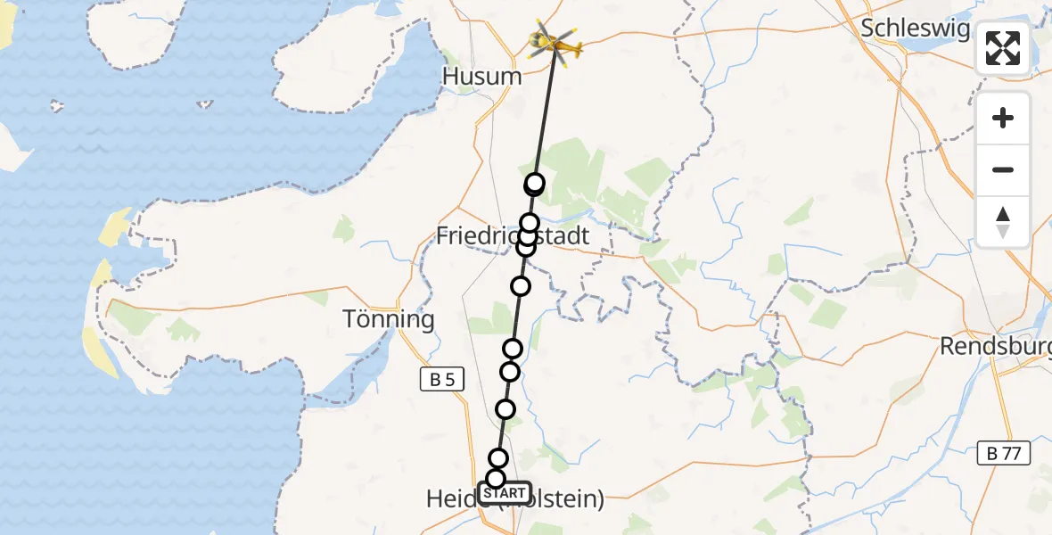 Flugroute Ambulanzhubschrauber Heide - Husum-Schwesing Flughafen, 19 August 2026, 12:21