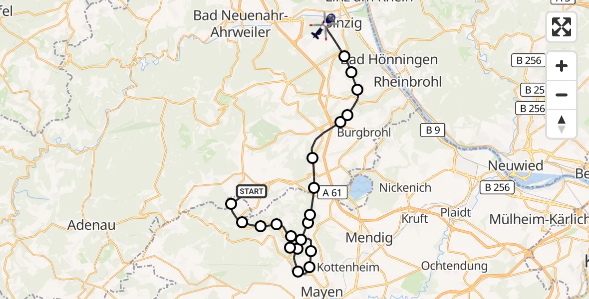 Flugroute Polizeihubschrauber Weibern - Sinzig, 19 August 2026, 12:26