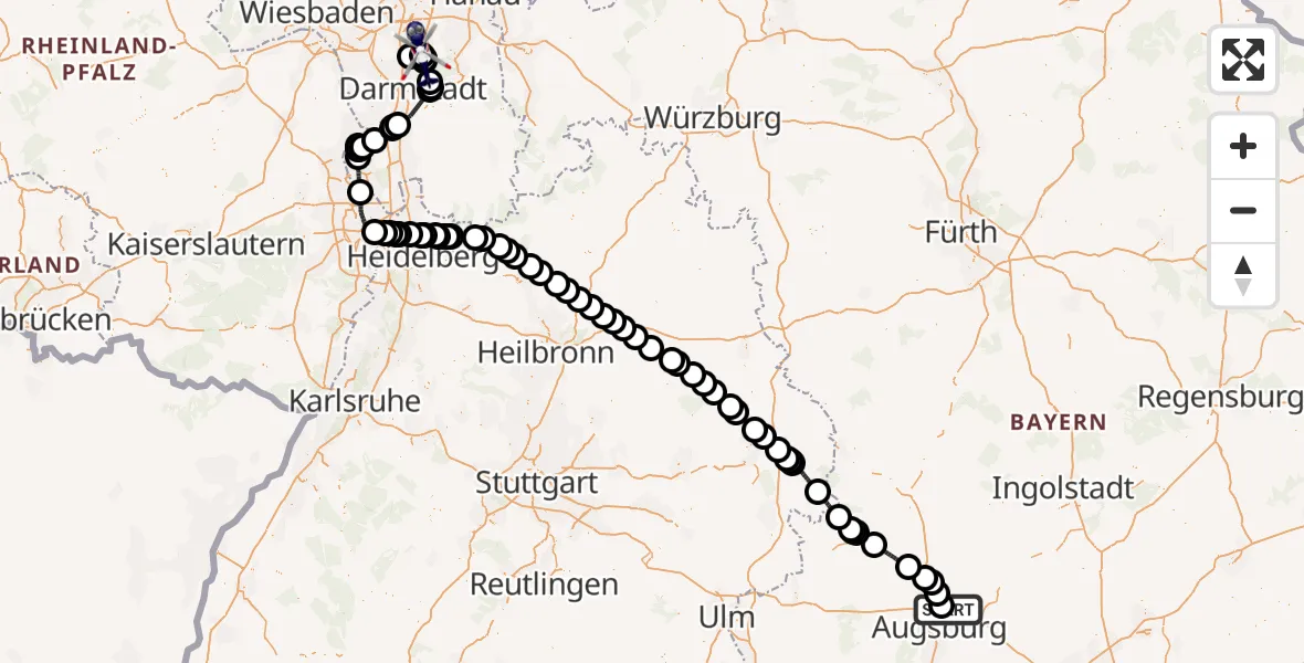 Flugroute Polizeihubschrauber Augsburg Flughafen - Egelsbach, 19 August 2026, 12:34