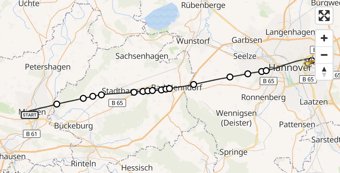 Flugroute Rettungshubschrauber Minden - Hannover Luftrettung Hubschrauberlandeplatz (Christoph 4), 19 August 2026, 12:37