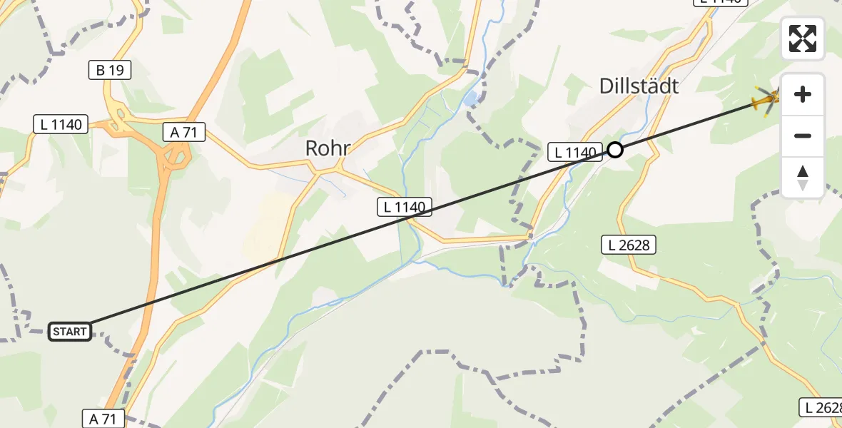 Flugroute Rettungshubschrauber Rohr - Dillstädt, 19 August 2026, 12:41