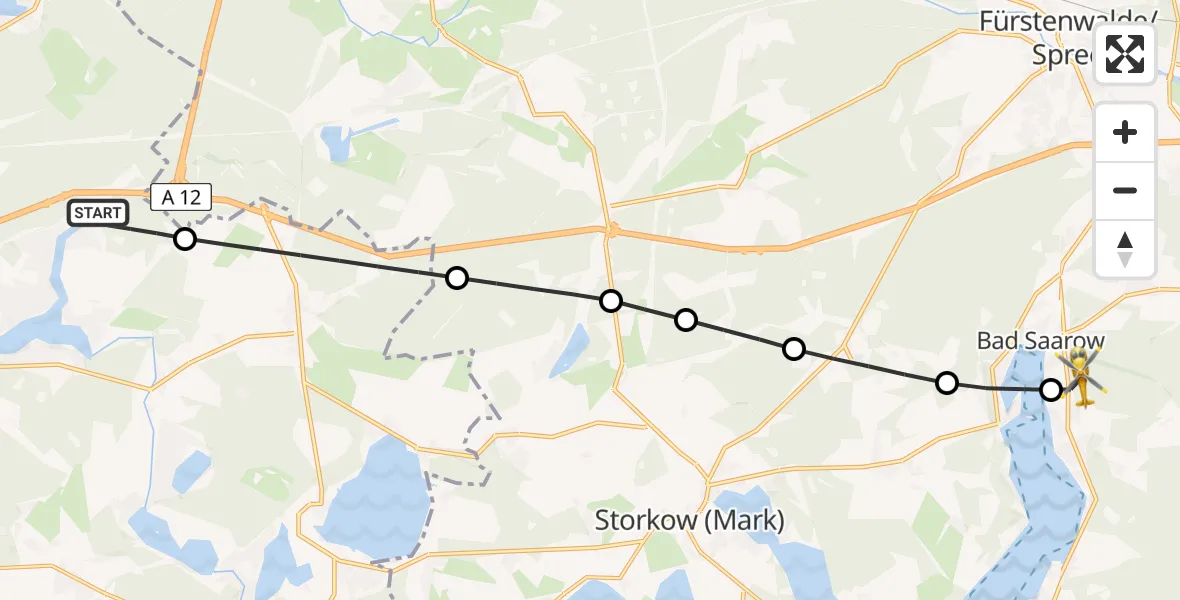 Flugroute Rettungshubschrauber Königs Wusterhausen - Bad Saarow, 19 August 2026, 12:43