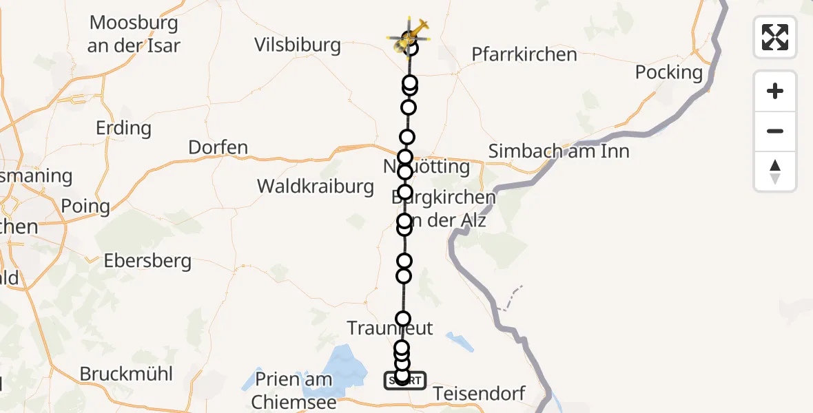 Flugroute Rettungshubschrauber Traunstein Hospital - Rimbach, 19 August 2026, 12:44
