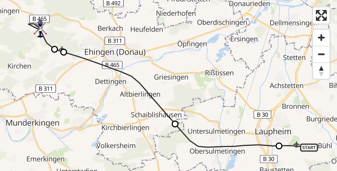Flugroute Polizeihubschrauber Militärflugplatz Laupheim - Ehingen (Donau), 19 August 2026, 12:46