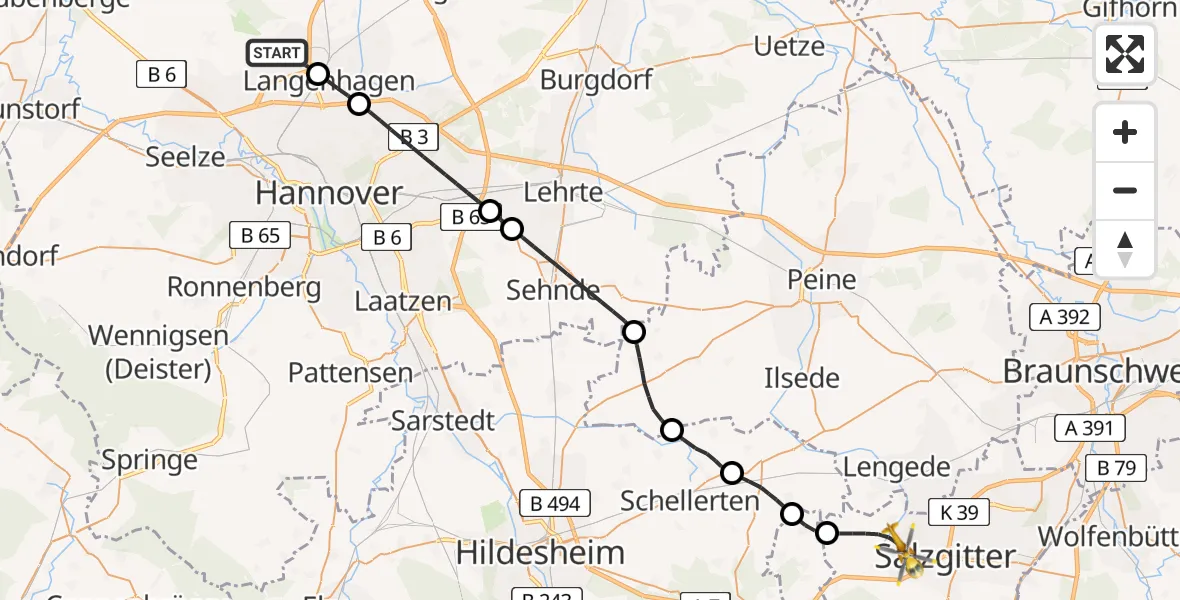 Flugroute Rettungshubschrauber Flughafen Hannover - Salzgitter, 19 August 2026, 12:49