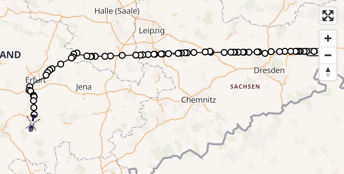 Flugroute Polizeihubschrauber Göda - Ilmenau, 19 August 2026, 12:49
