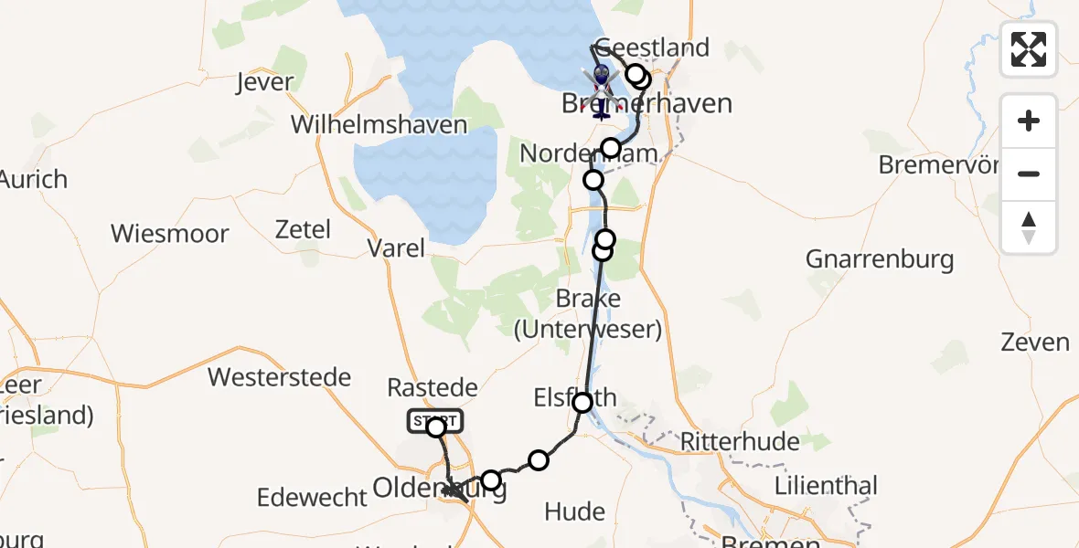 Flugroute Polizeihubschrauber Rastede - Bremerhaven, 19 August 2026, 12:53