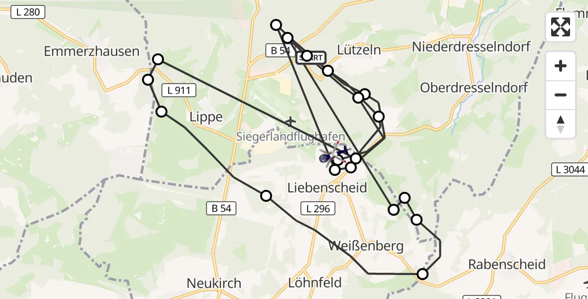 Flugroute Polizeihubschrauber Siegerland Flughafen - Siegerland Flughafen, 19 August 2026, 12:58