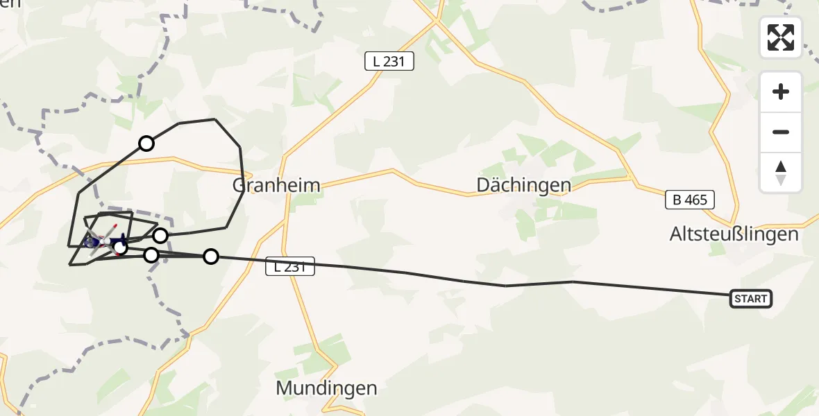 Flugroute Polizeihubschrauber Ehingen (Donau) - Hayingen, 19 August 2026, 12:59