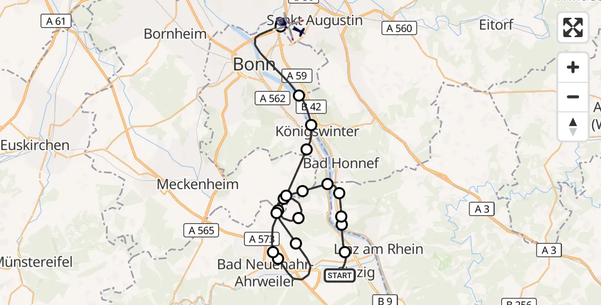 Flugroute Polizeihubschrauber Sinzig - Sankt Augustin, 19 August 2026, 13:05