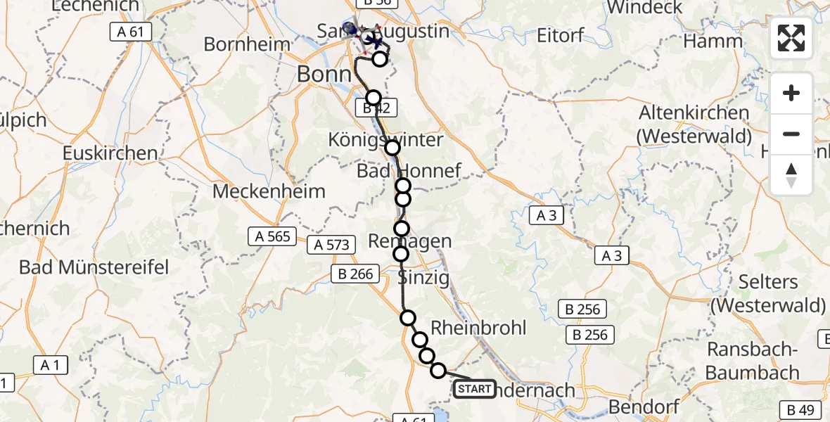 Flugroute Polizeihubschrauber Andernach - Bonn-Hangelar Flugplatz, 19 August 2026, 13:11