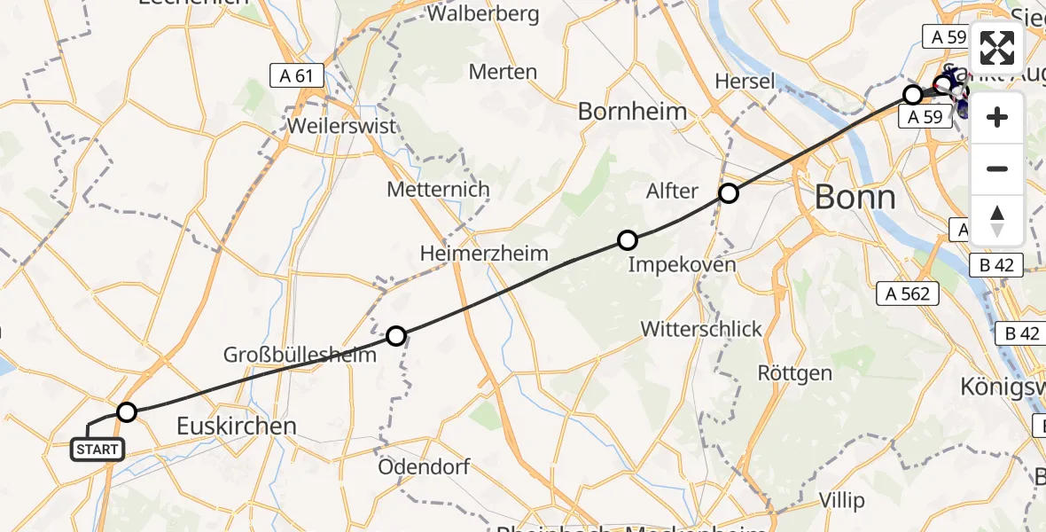 Flugroute Polizeihubschrauber Zülpich - Sankt Augustin, 19 August 2026, 13:19