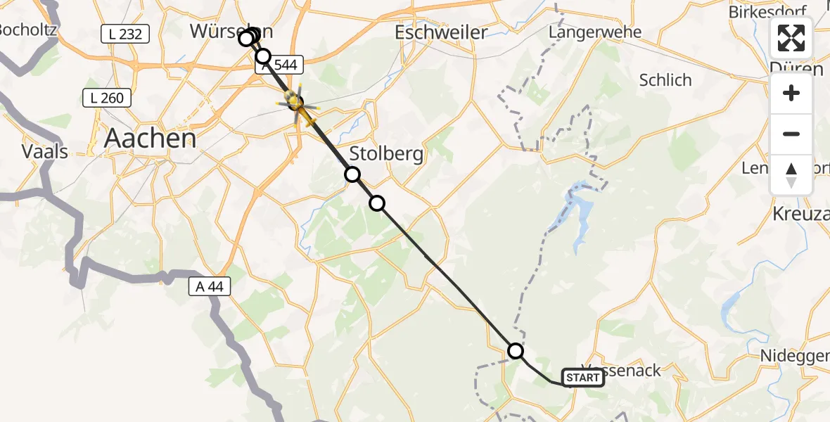 Flugroute Rettungshubschrauber Hürtgenwald - Aachen, 19 August 2026, 13:24