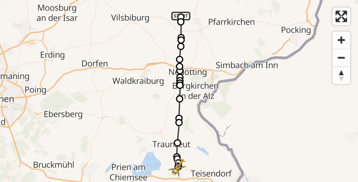Flugroute Rettungshubschrauber Rimbach - Traunstein Hospital, 19 August 2026, 13:26