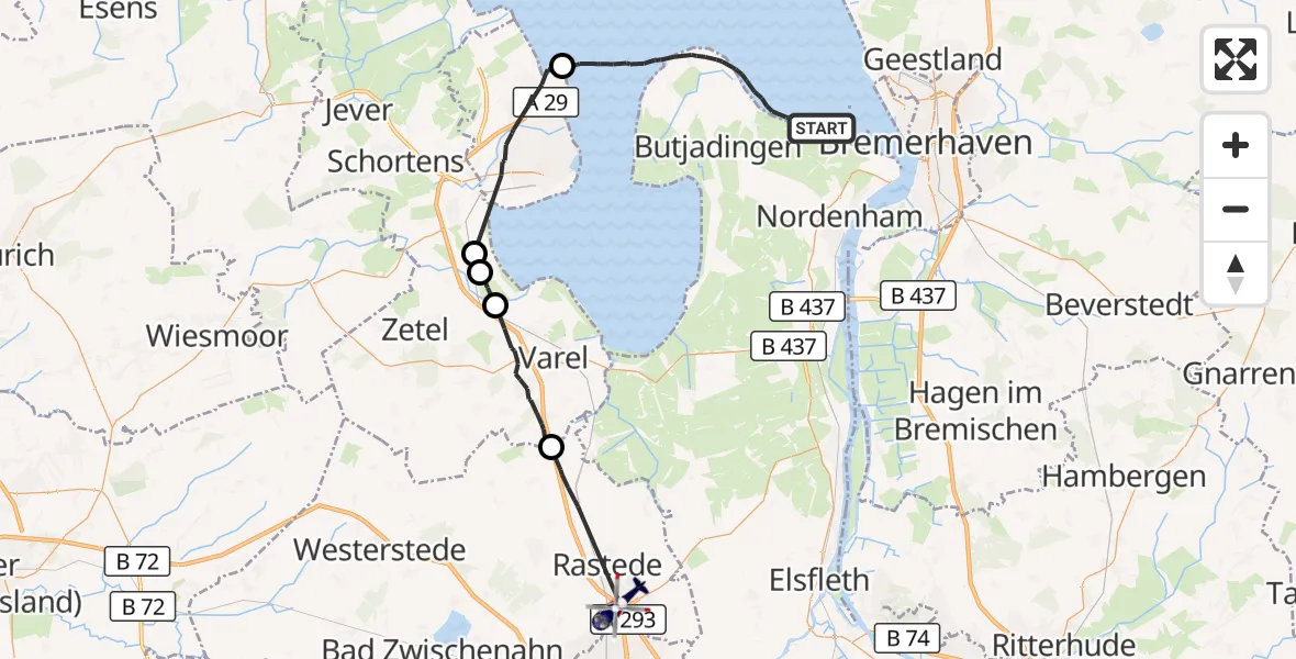 Flugroute Polizeihubschrauber Butjadingen - Oldenburg Police Hubschrauberlandeplatz, 19 August 2026, 13:32