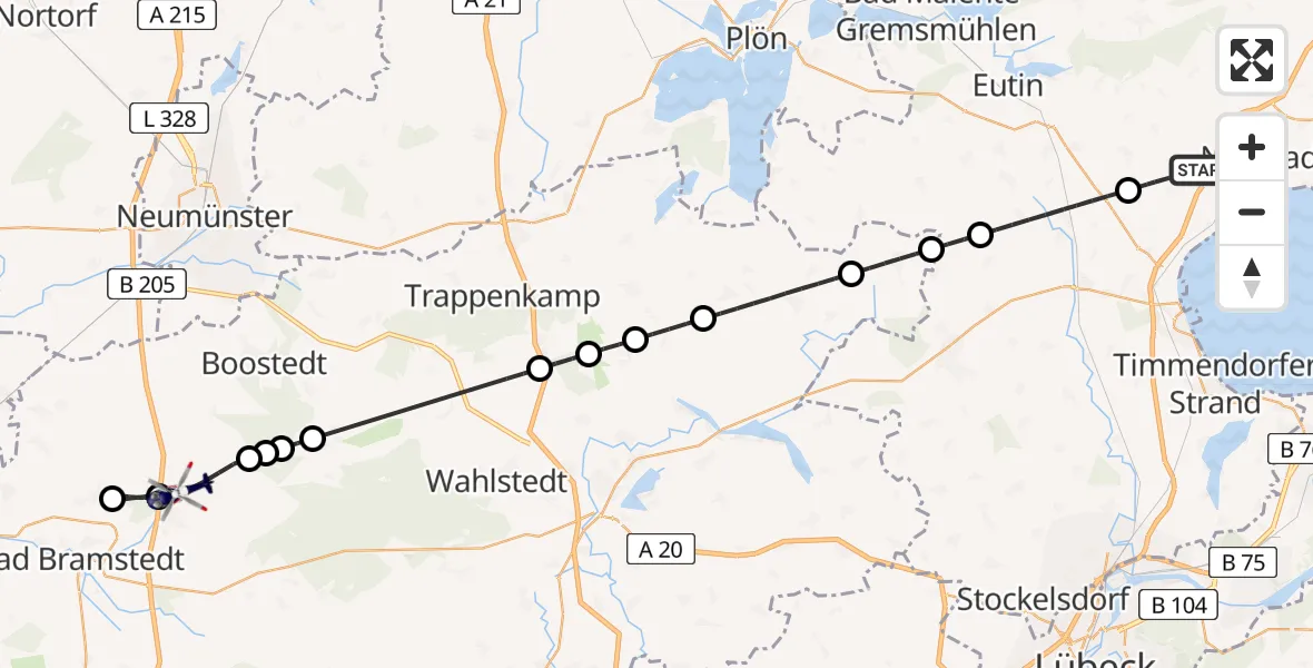 Flugroute Polizeihubschrauber Sierksdorf - Großenaspe, 19 August 2026, 13:41