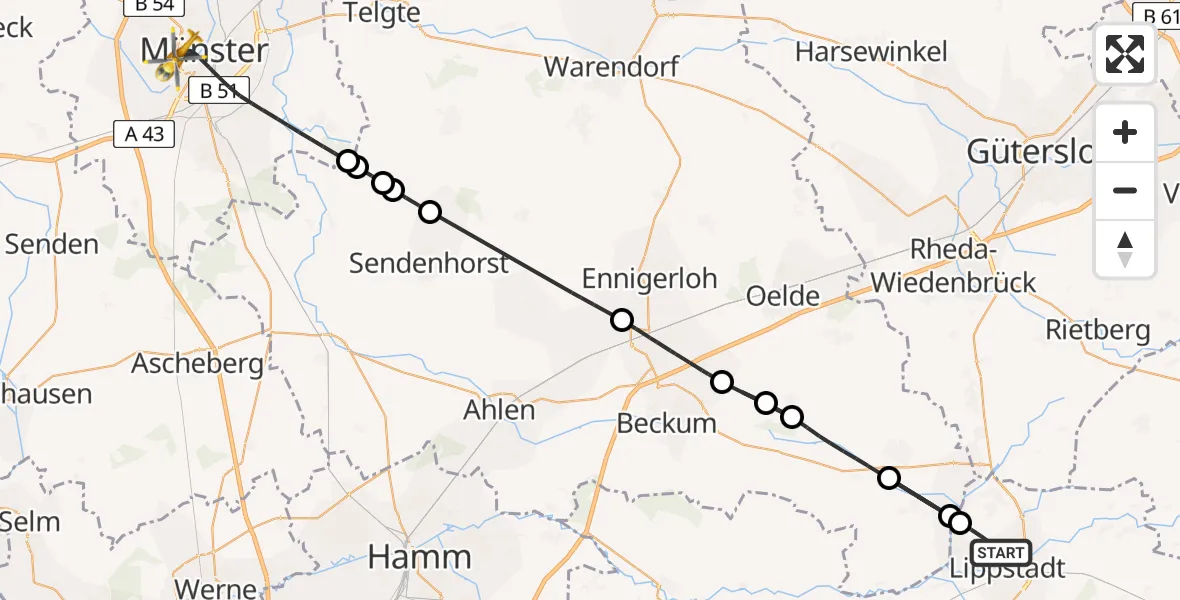 Flugroute Ambulanzhubschrauber Lippstadt - Münster, 19 August 2026, 13:42