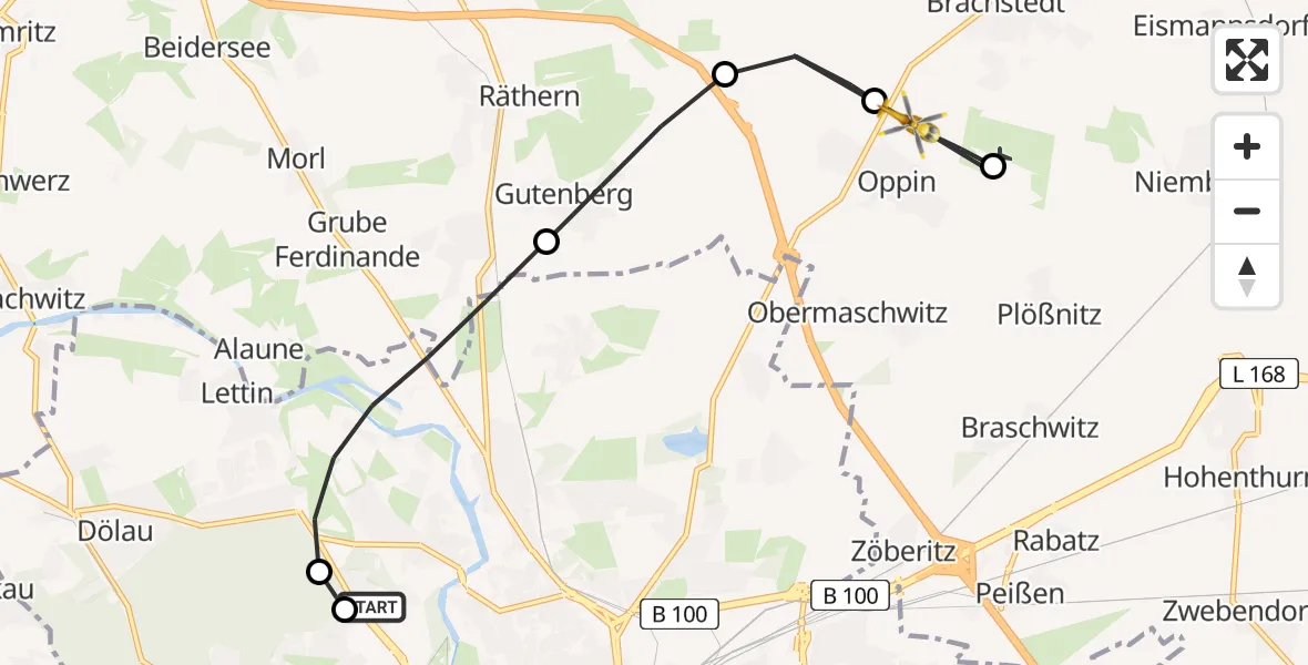 Flugroute Rettungshubschrauber Halle (Saale) University Hospital - Landsberg, 19 August 2026, 13:56