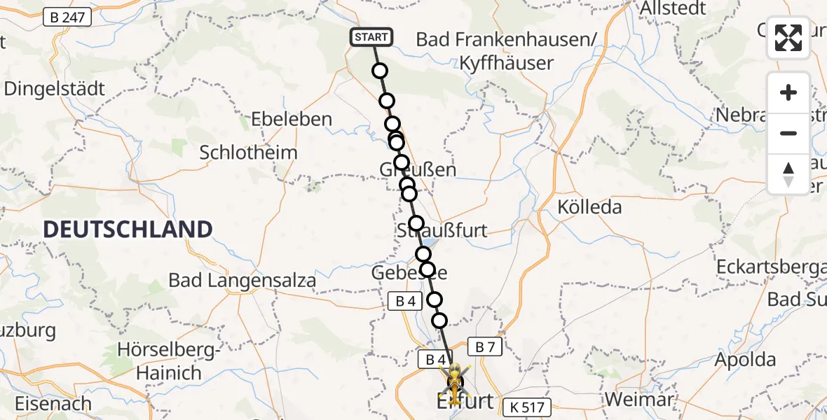 Flugroute Ambulanzhubschrauber Sondershausen - Helios Clinic Erfurt, 19 August 2026, 14:07