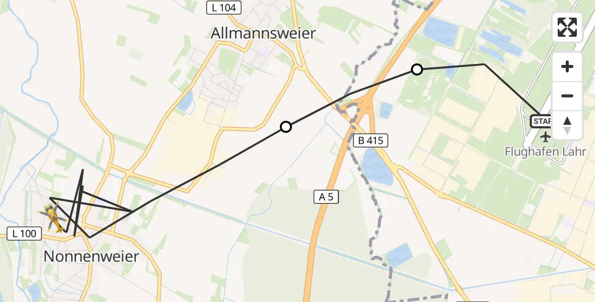 Flugroute Rettungshubschrauber Lahr Flughafen - Schwanau, 19 August 2026, 14:08