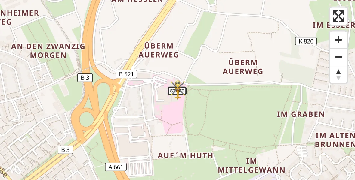 Flugroute Rettungshubschrauber Frankfurt am Main Accident Hospital Roof Helipad (CHX2) - Frankfurt am Main Accident Hospital Roof Helipad (CHX2), 19 August 2026, 14:20