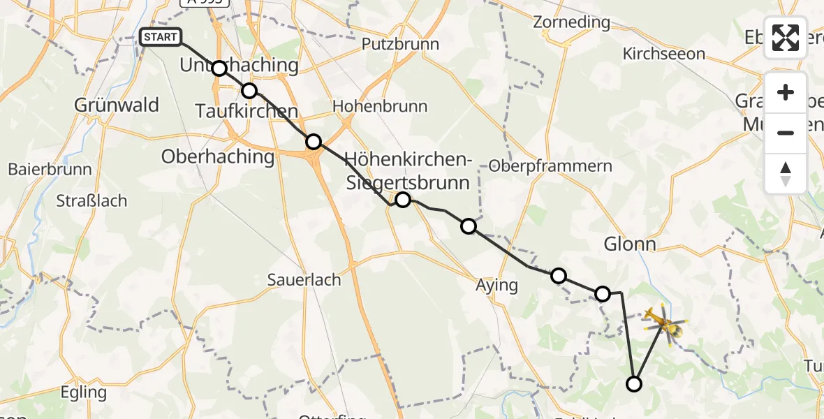 Flugroute Rettungshubschrauber Perlacher Forst - Baiern, 19 August 2026, 14:22