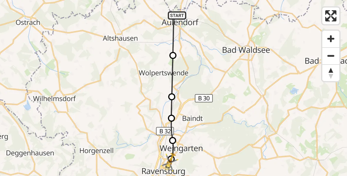 Flugroute Rettungshubschrauber Aulendorf - Ravensburg, 19 August 2026, 14:24